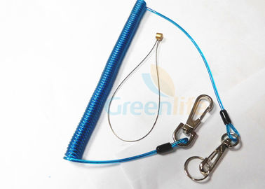 Chave enrolado elástico Lanyard Blue Coiled Lanyard Cord com o suporte do aro de arame